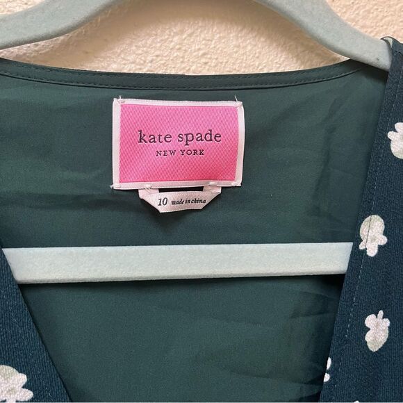 Kate Spade Dark Green Floral Dot Dress Button Front 10 - Picture 5 of 9
